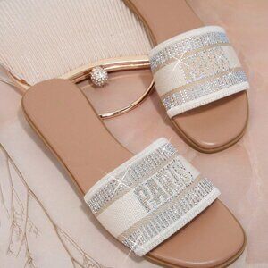 Glamorous rhinestone detailed flat slip on sandals